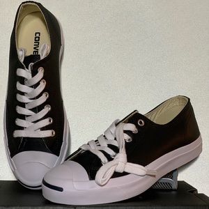 New unisex black leather ‘Jack Purcell’ Converse